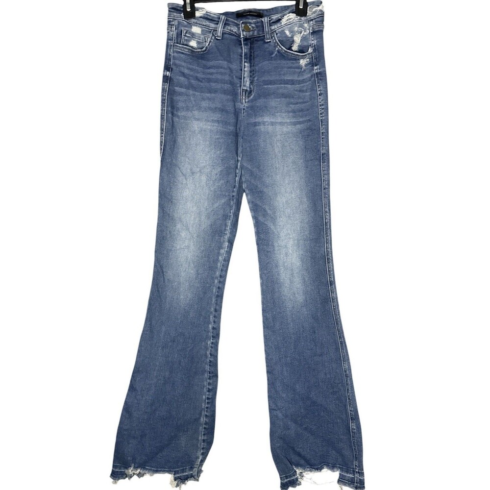 Flying Monkey High Rise Flare Jeans Women 29 Distressed Stretch Boho Y2K